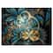 Designart - Symmetrical Blue Gold Fractal Flower - Abstract Print On Canvas